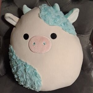 Squishmallows Cream and Blue Cow Pillow